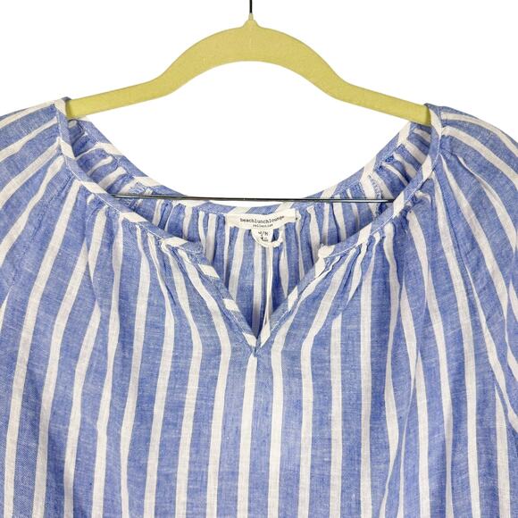 NWT beach lunch lounge Striped Tiered Peplum Short Sleeve Top Sz Medium Nautical - Picture 3 of 12